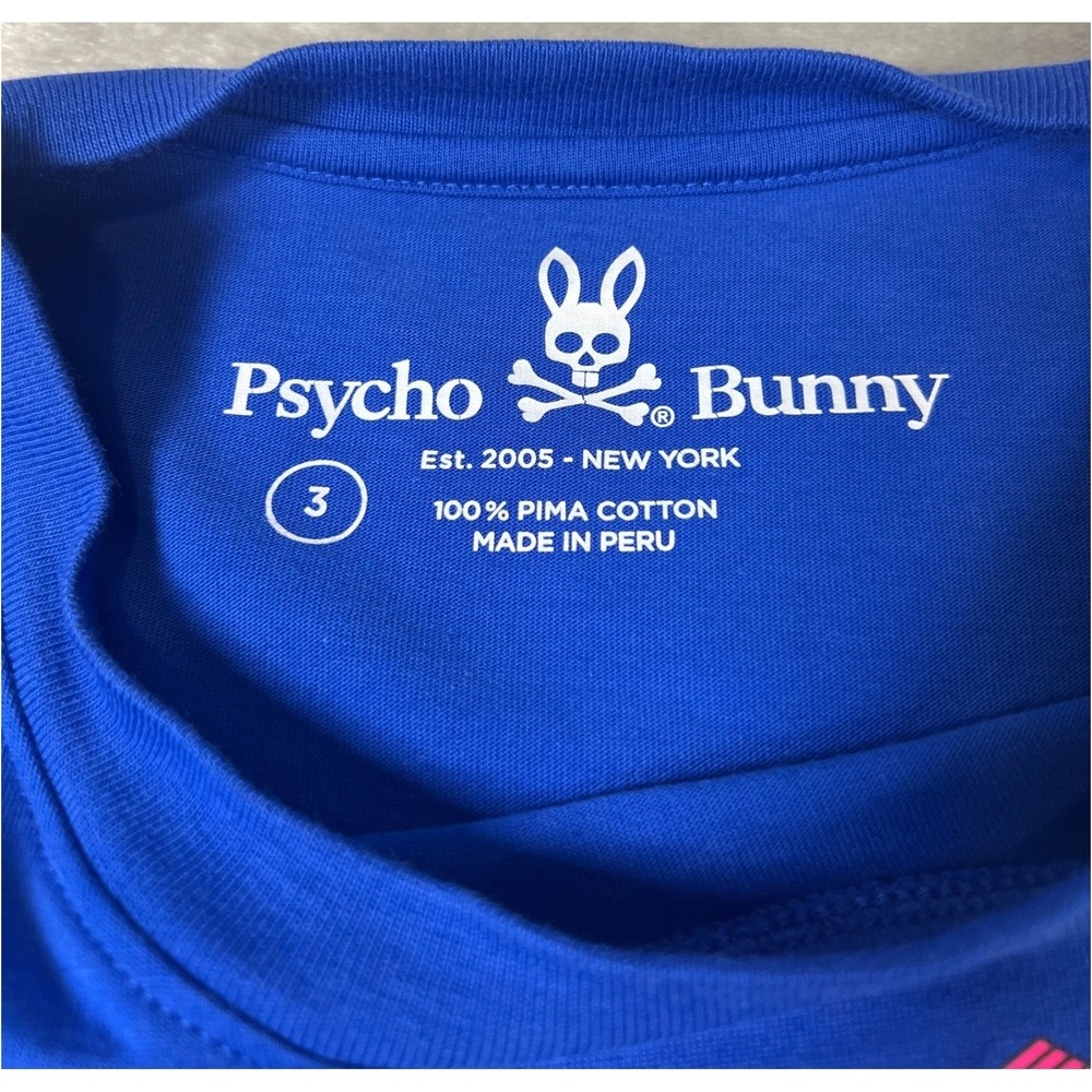 Psycho Bunny Mens Royal Blue Pima Cotton Neon 3D Graphic Tee Small - Picture 4 of 8